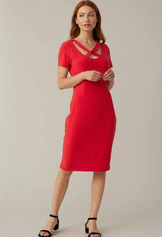Joseph Ribkoff Lacquer Red Crisscross Neck Short Sleeve Sheath Dress 221350