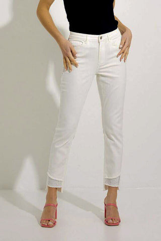 Joseph Ribkoff 221944 Cream Studded Frayed Ankle Straight Jeans
