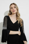 Joseph Ribkoff 224005 Black Pearl Embellished Faux Wrap Dress