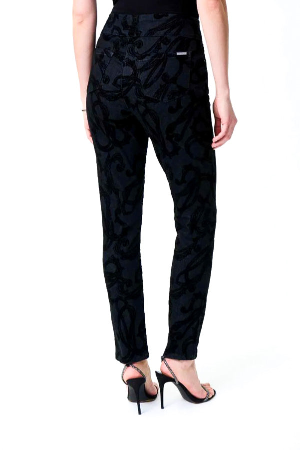 Joseph Ribkoff Charcoal Grey Textured Paisley Pull On Ankle Jeans 224958