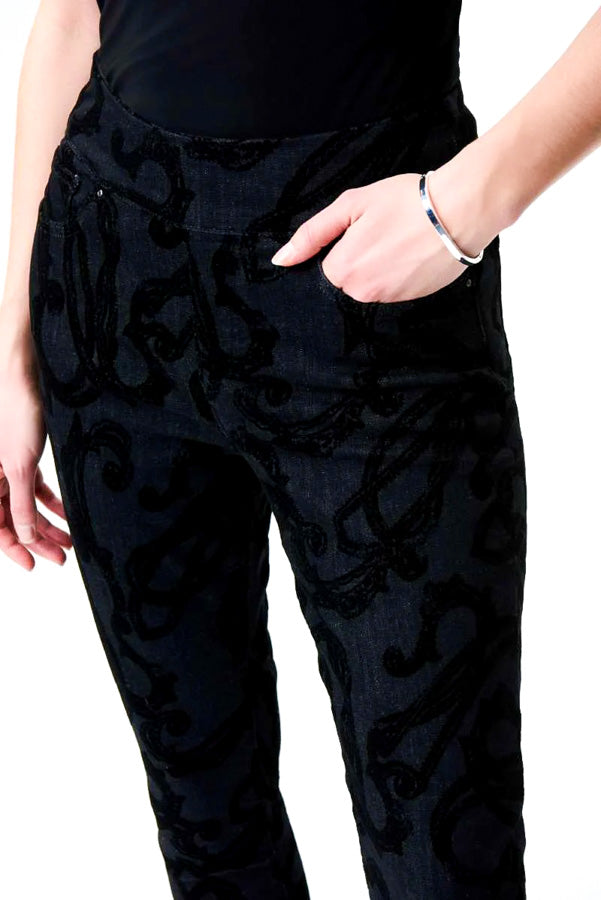 Joseph Ribkoff Charcoal Grey Textured Paisley Pull On Ankle Jeans 224958