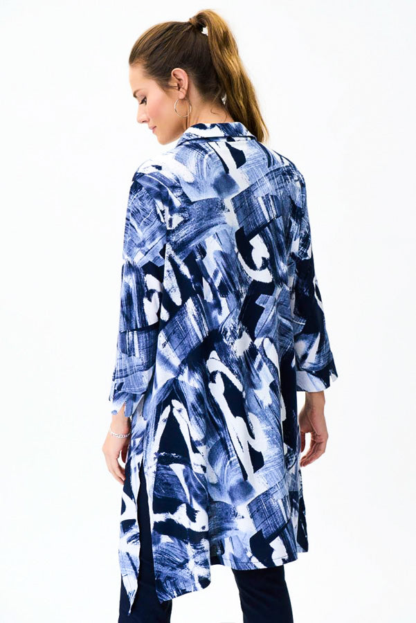 Joseph Ribkoff 231113 Midnight Blue/Ivory Brushstroke Print Hi-Low Tunic Top