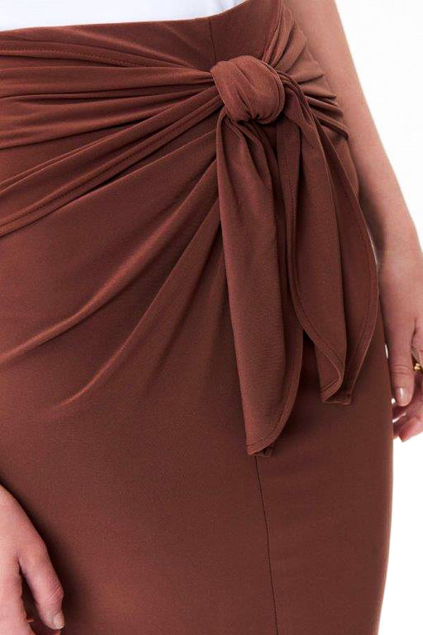 Joseph Ribkoff 231168 Espresso Split Front Pull On Midi Skirt