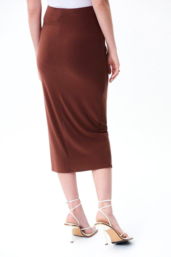 Joseph Ribkoff 231168 Espresso Split Front Pull On Midi Skirt
