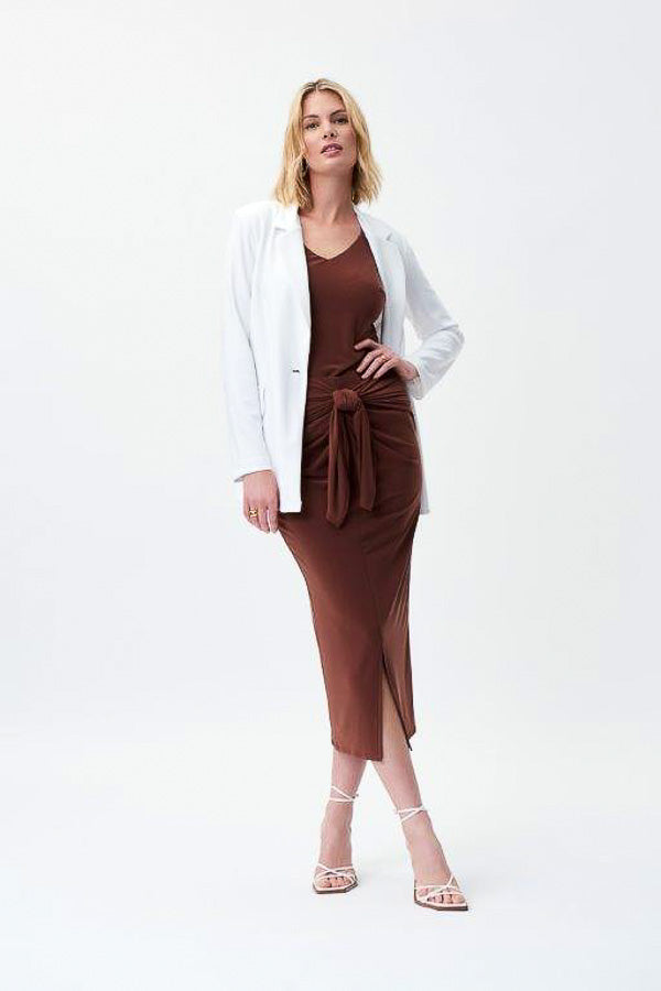 Joseph Ribkoff 231168 Espresso Split Front Pull On Midi Skirt