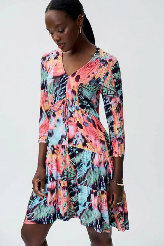 Joseph Ribkoff 231225 Black/Multi-Color Butterfly Print Fit & Flare Dress