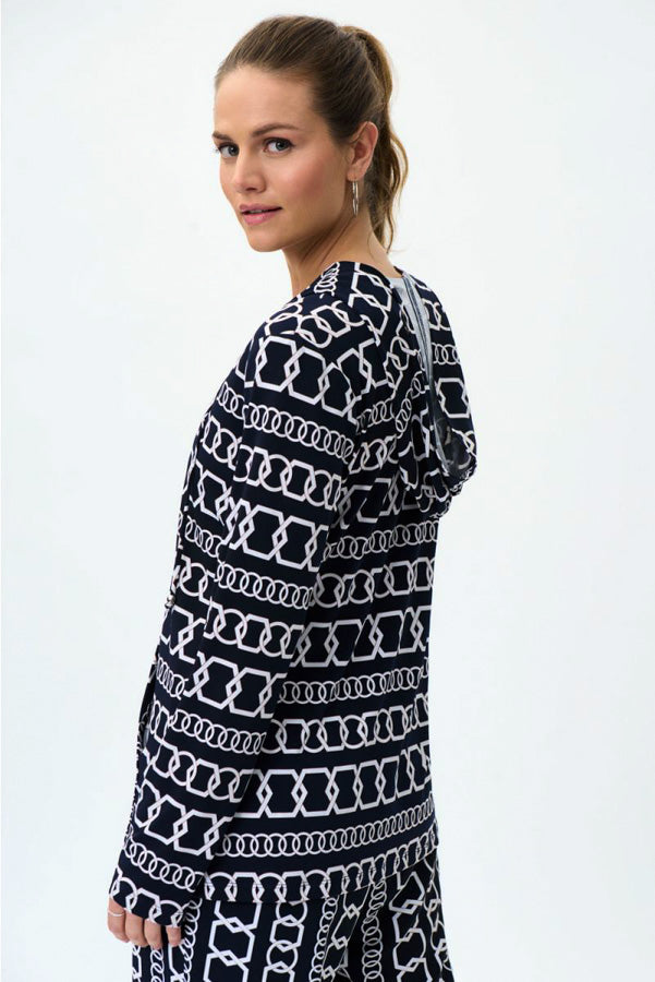 Joseph Ribkoff 231259 Midnight Blue/Multi Chain Print Hooded Tunic Top