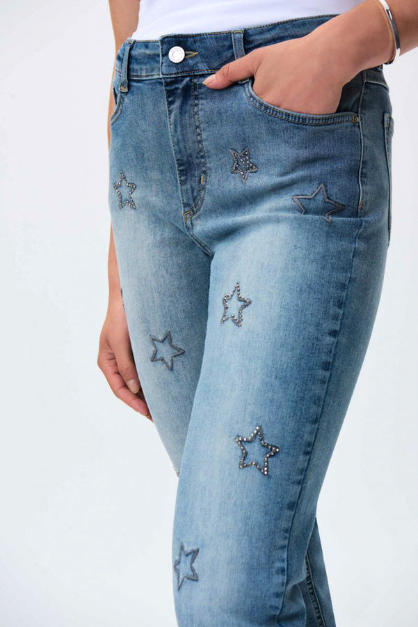 Joseph Ribkoff 231917 Vintage Blue Embellished Star Embroidered Jeans