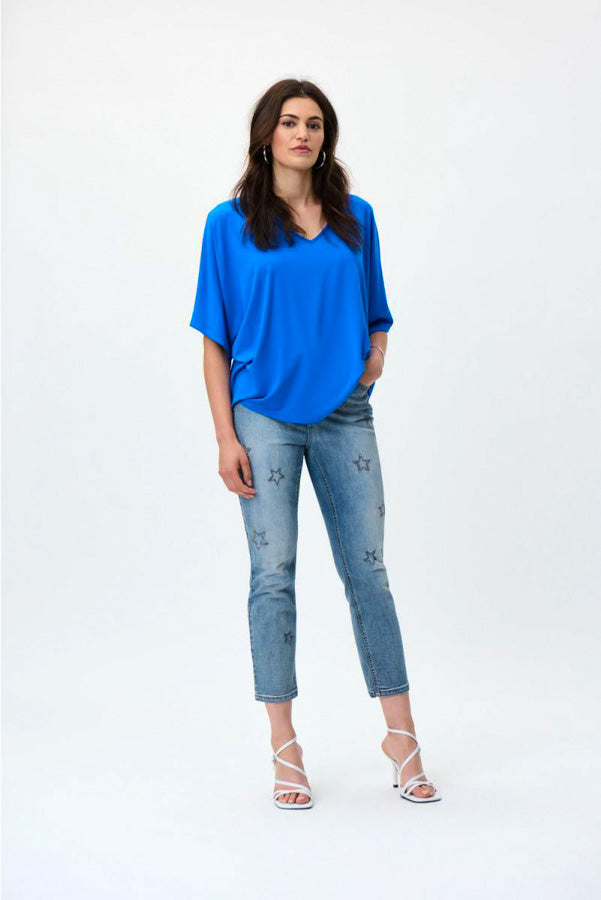 Joseph Ribkoff 231917 Vintage Blue Embellished Star Embroidered Jeans