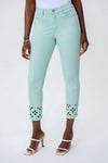 Joseph Ribkoff 231960 Embellished Cutout Detail Frayed Cropped Jeans