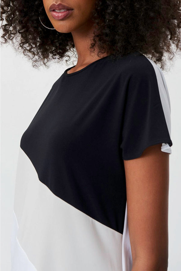 Joseph Ribkoff 232180 Vanilla/Moonstone/Black Color Block Short Sleeve Top