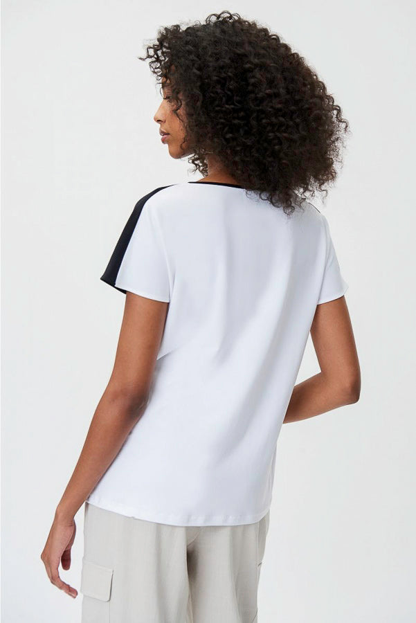 Joseph Ribkoff 232180 Vanilla/Moonstone/Black Color Block Short Sleeve Top