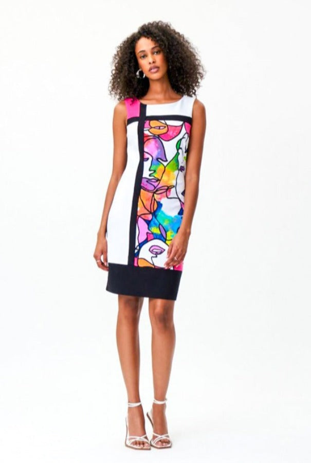 Joseph Ribkoff 232223 Vanilla/Multi Abstract Face Print Sheath