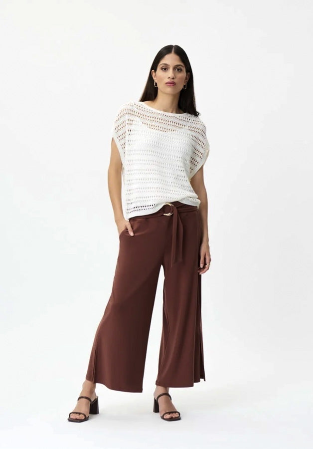 Joseph Ribkoff 232252 Espresso Side Split Cropped Wide-Leg Pants