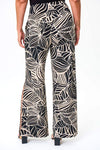 Joseph Ribkoff 232253 Black/Tan Leaf Print Belt Accent Pull On Pants