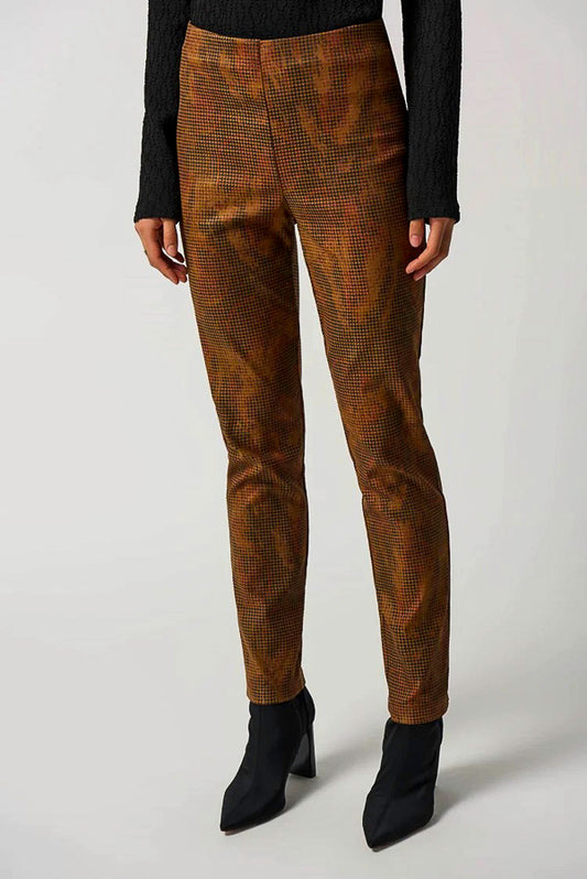 Joseph Ribkoff 233000 Brown/Multi Houndstooth Pull On Slim Ankle Pants