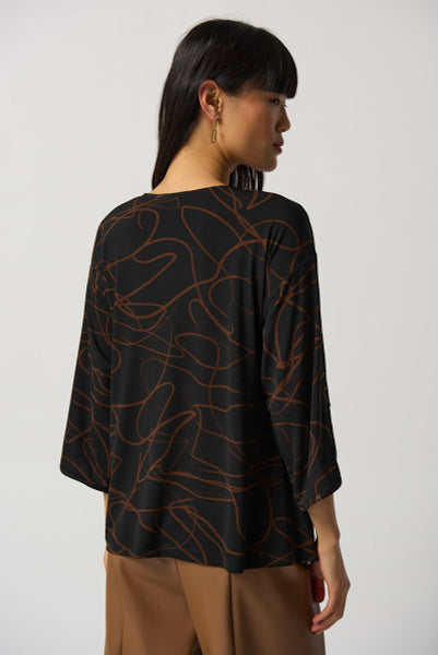 Joseph Ribkoff 233255 Black/Toffee Scribble Print Hi-Low Top
