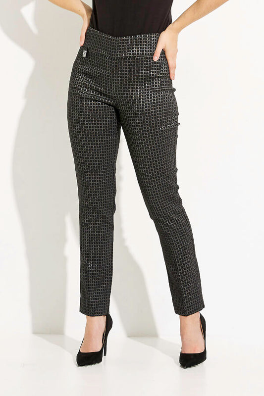 Joseph Ribkoff 233284 Black/Silver Check Pull On Slim Cropped Pants
