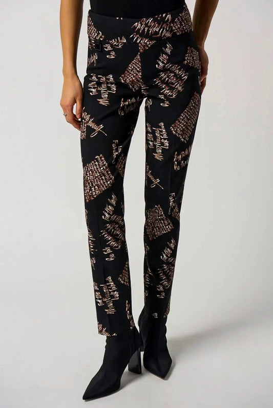 Joseph Ribkoff 233286 Black/Multi Script Print Slim Ankle Pants