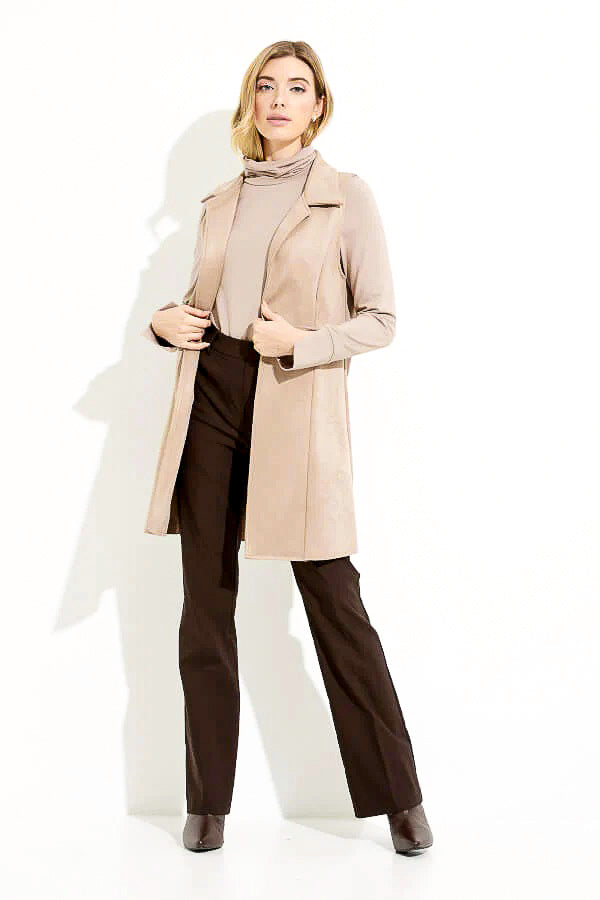 Joseph Ribkoff 233300 Latte Faux Suede Open Front Longline Vest