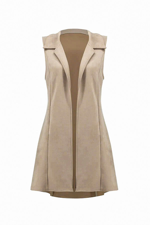 Joseph Ribkoff 233300 Latte Faux Suede Open Front Longline Vest