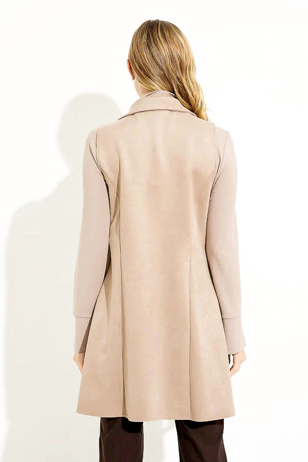 Joseph Ribkoff 233300 Latte Faux Suede Open Front Longline Vest