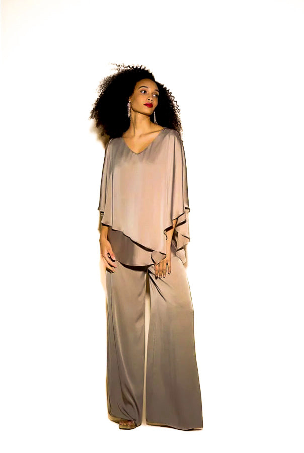Joseph Ribkoff 233785 Latte Satin Pull On Wide Leg Pants