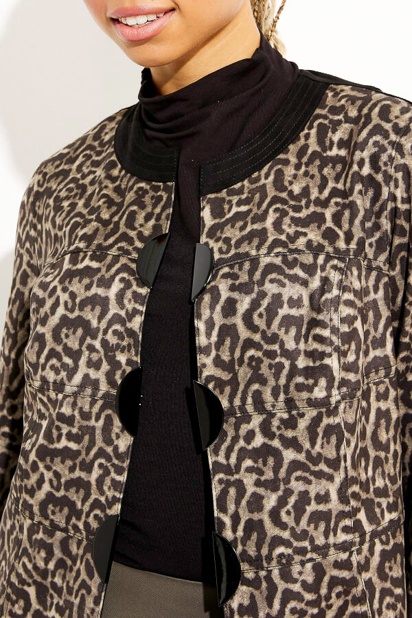 Joseph Ribkoff 233953 Black/Beige Animal Print Faux Suede Jacket