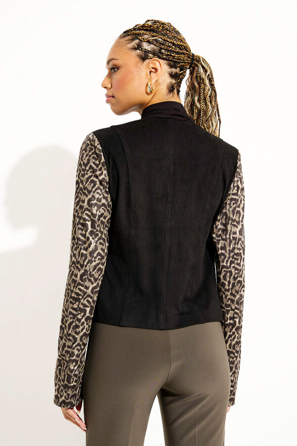 Joseph Ribkoff 233953 Black/Beige Animal Print Faux Suede Jacket
