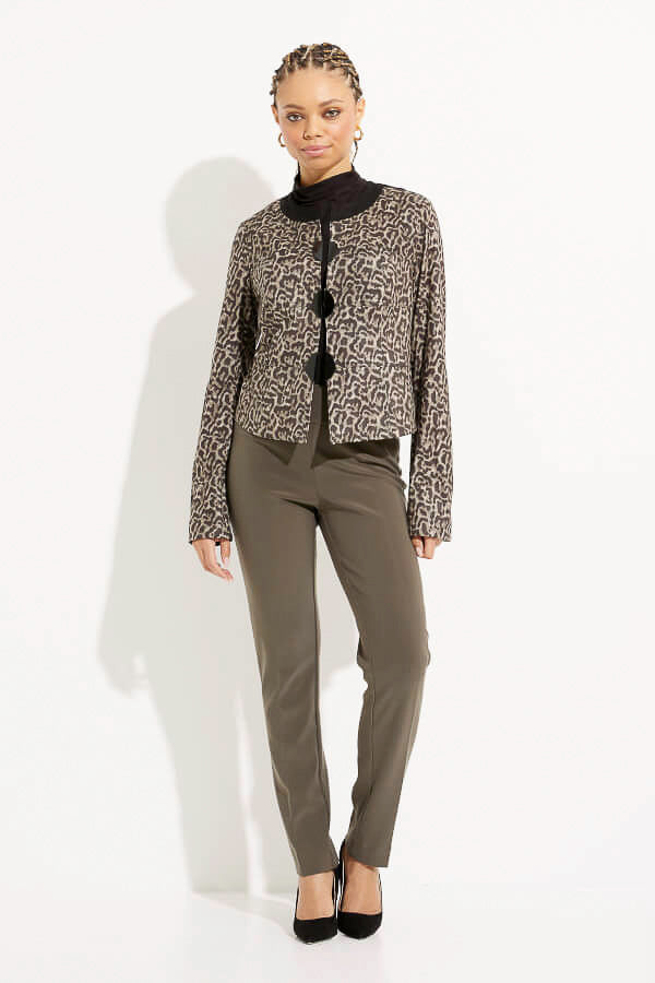 Joseph Ribkoff 233953 Black/Beige Animal Print Faux Suede Jacket