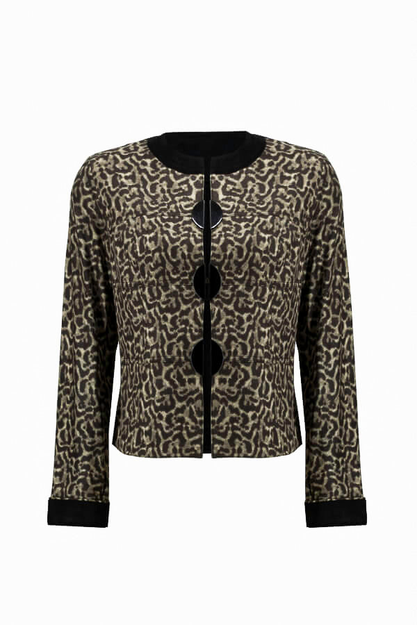 Joseph Ribkoff 233953 Black/Beige Animal Print Faux Suede Jacket