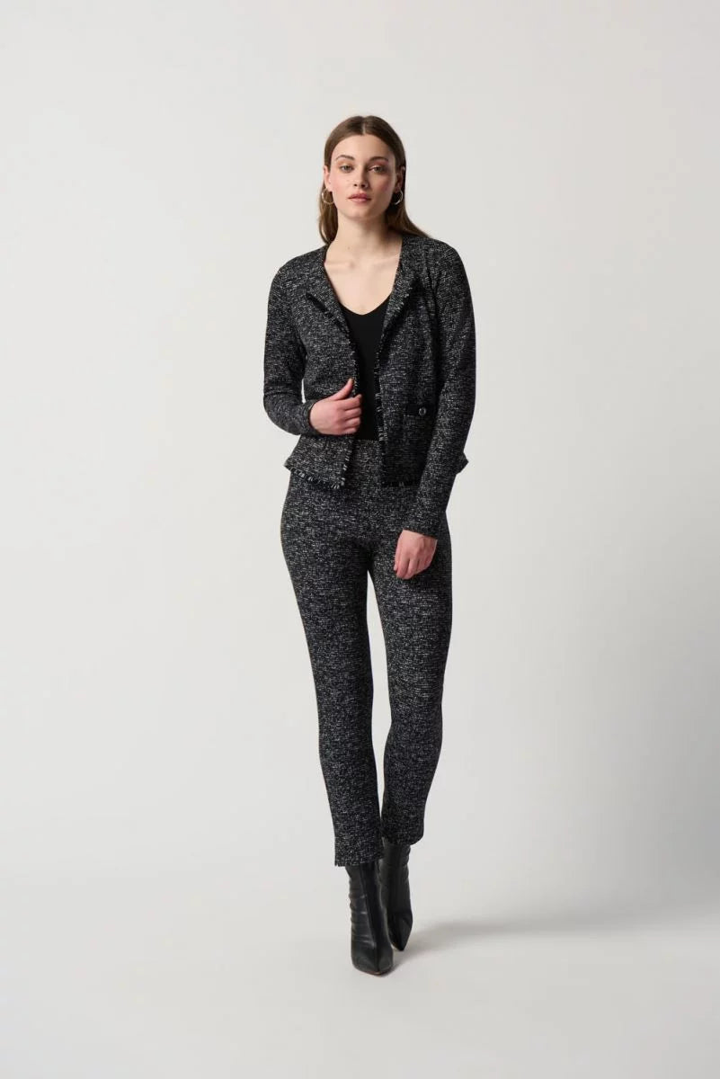 Joseph Ribkoff 234116 Black/Off-White Jacquard Knit Pull On Cropped Pants
