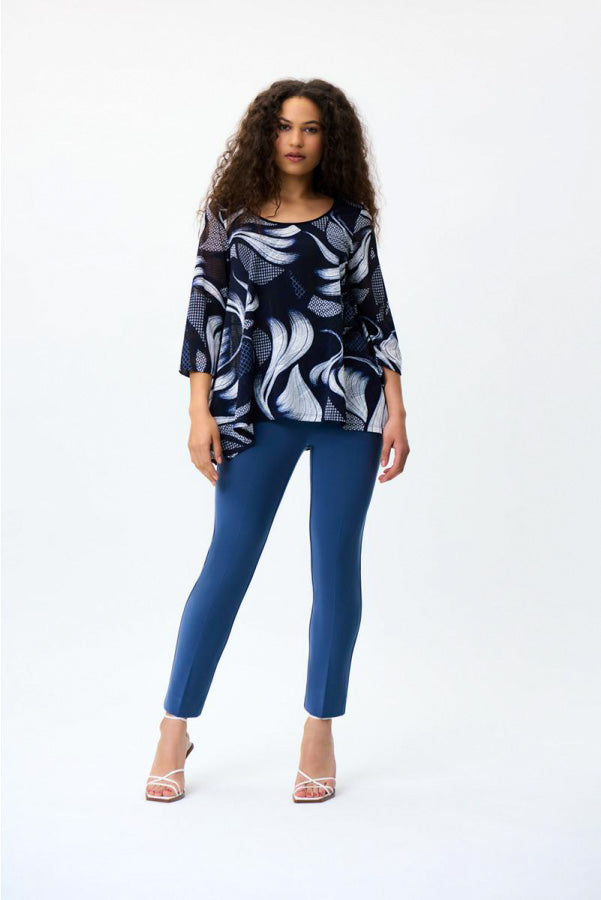Joseph Ribkoff 231008 Navy/Vanilla Abstract Print 2-Piece Tunic Top