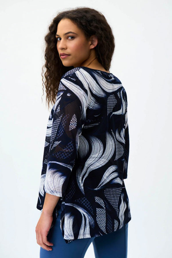 Joseph Ribkoff 231008 Navy/Vanilla Abstract Print 2-Piece Tunic Top