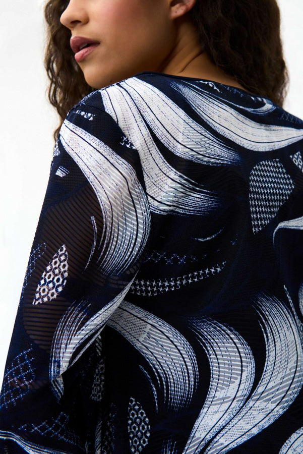 Joseph Ribkoff 231008 Navy/Vanilla Abstract Print 2-Piece Tunic Top