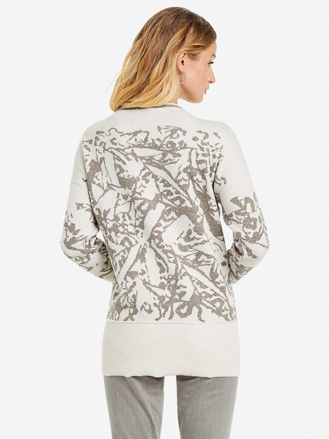 Nic + Zoe H201141 Neutral/Multi-Color Printed Knit Sweater Top