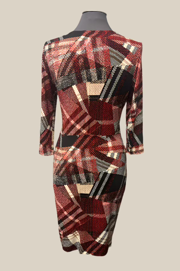 Frank Lyman 213414 Red/Multi-Color Plaid Faux Wrap Dress