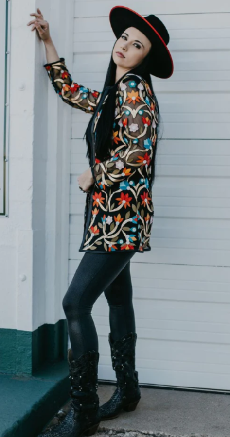 ABF 0920 Black/Multi-Color Leather 3/4 Rocker Jacket
