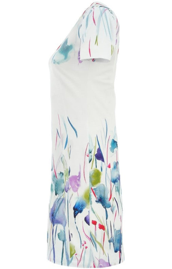 Dolcezza 25788 White/Multi Watercolor Floral Print Dress