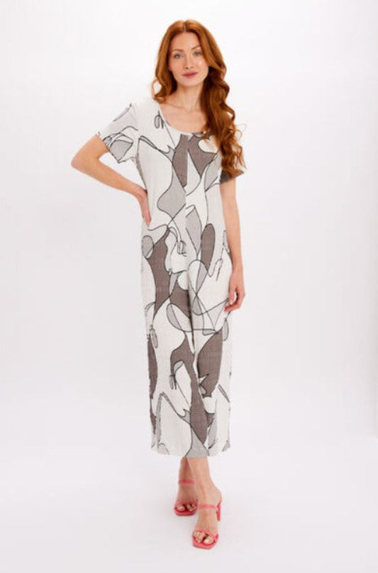 Dolcezza 24668 Off-White/Grey Abstract Print Jumpsuit
