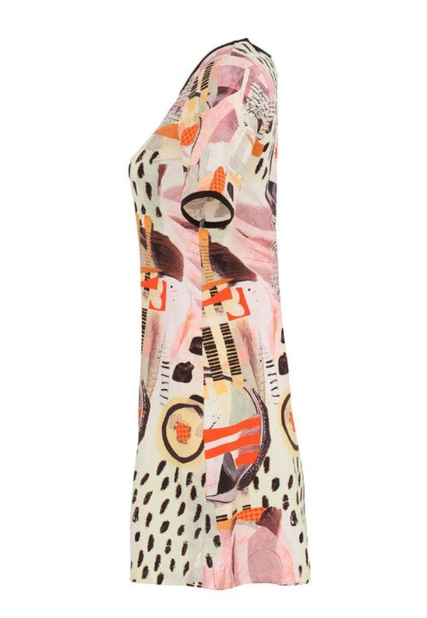 Dolcezza 25635 Black/Multi-Color Abstract Print Short Sleeve Dress