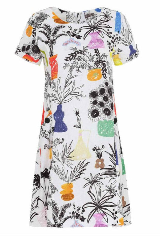 Dolcezza 25717 White/Multi-Color "Summer Bouquet" Linen Dress