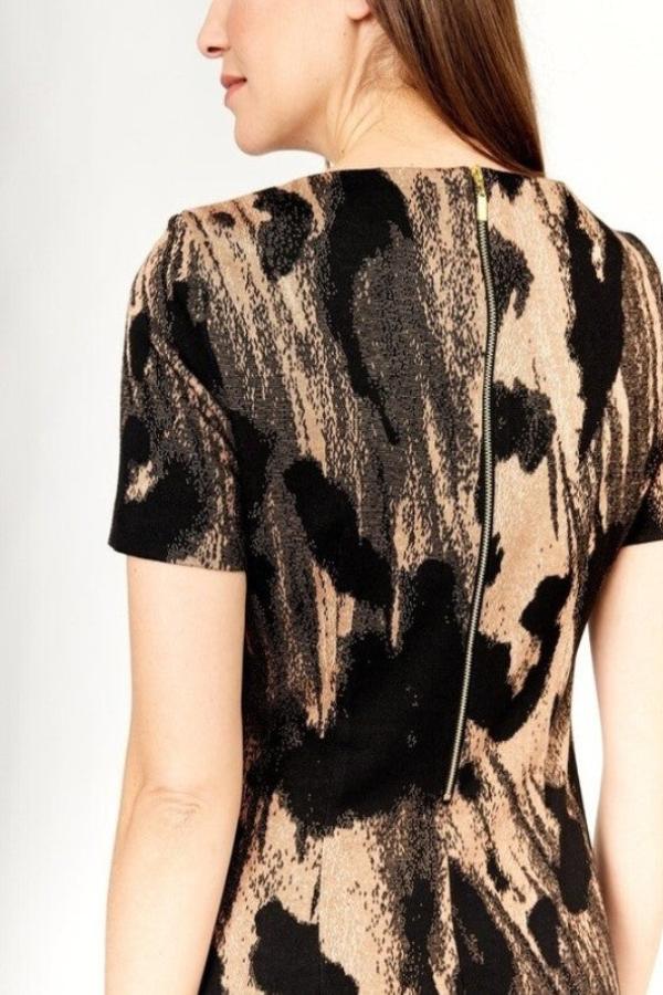 Frank Lyman 233410 Black/Beige Animal Print Knit Dress