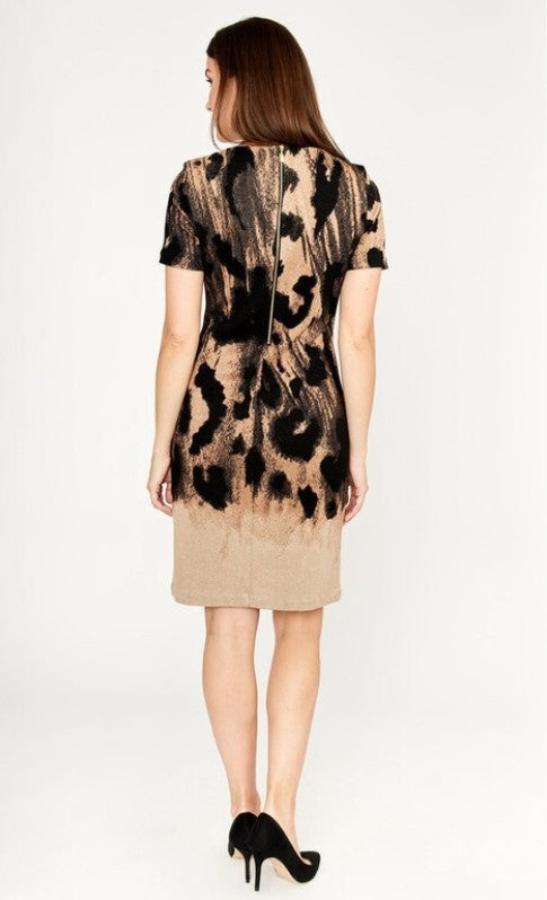 Frank Lyman 233410 Black/Beige Animal Print Knit Dress
