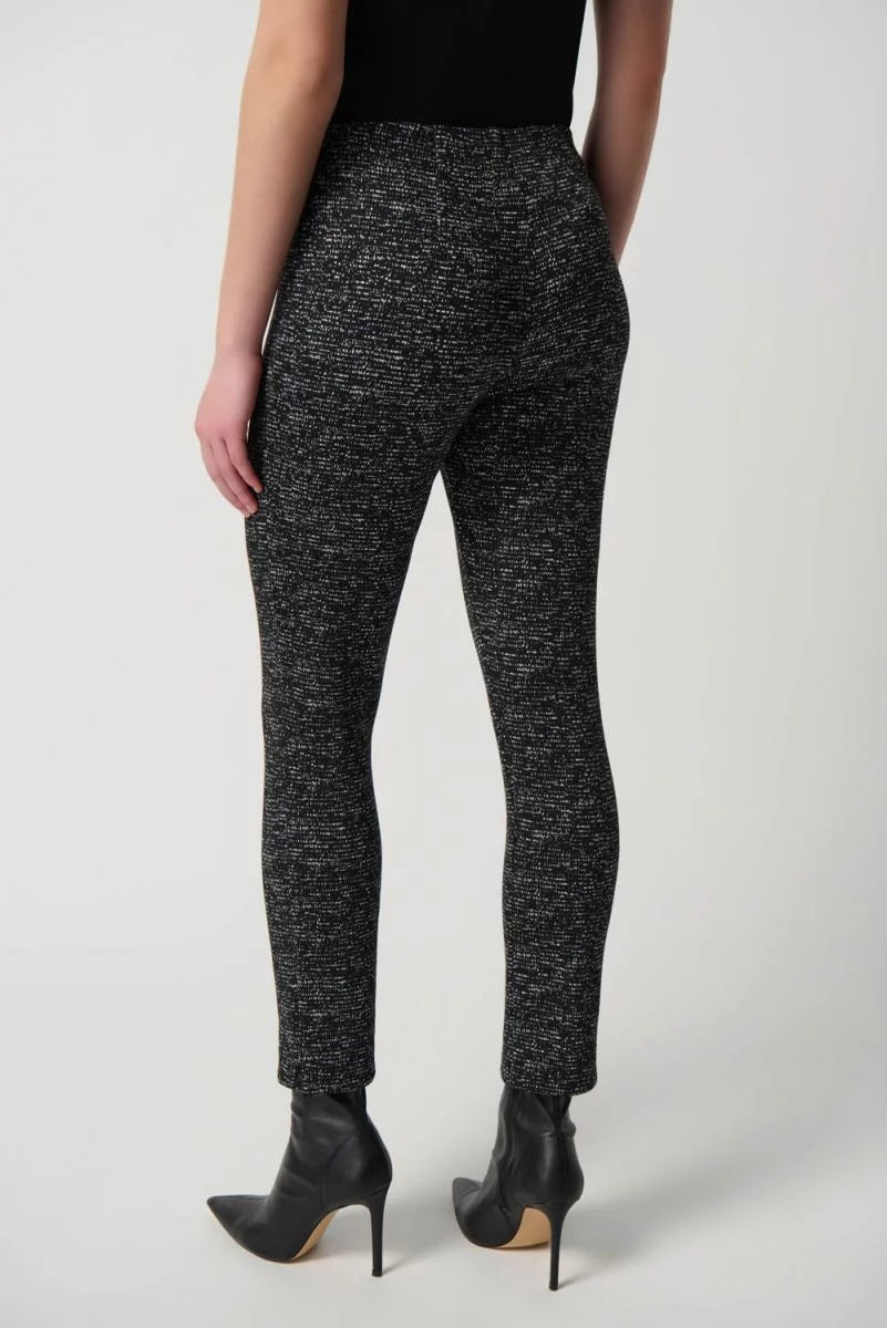 Joseph Ribkoff 234116 Black/Off-White Jacquard Knit Pull On Cropped Pants