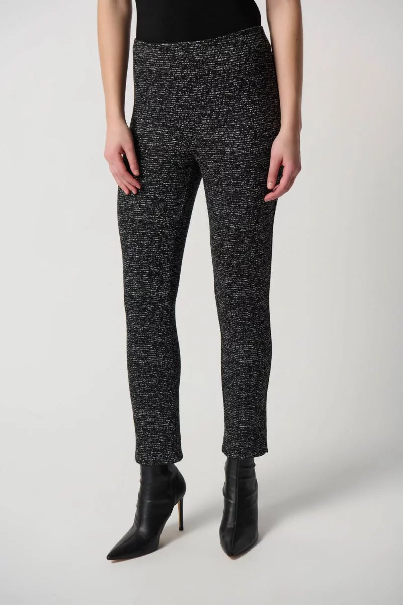 Joseph Ribkoff 234116 Black/Off-White Jacquard Knit Pull On Cropped Pants