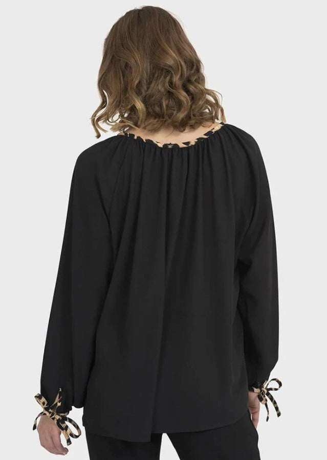 Joseph Ribkoff Black Top With Animal Trim Detail 194230