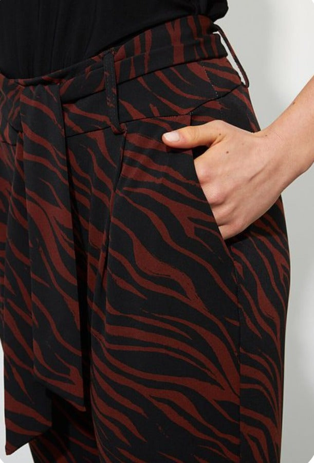 Joseph Ribkoff 223078 Black/Brown Animal Print Belted Pull On Straight Pants