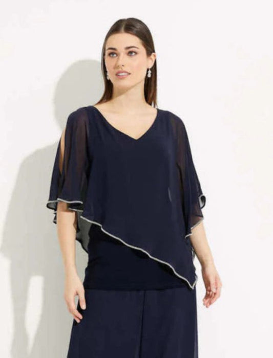Joseph Ribkoff 223738 Midnight Blue Embellished Sheer Overlay Tunic Top
