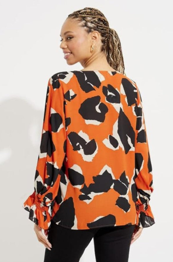 Joseph Ribkoff 233201 Tandoori/Multi Animal Print Shirred Puff Sleeve Top